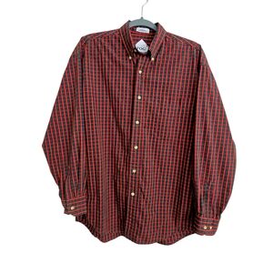 London Fog Men's Red and Blue/Green Plaid  Checkered Shirt - Small